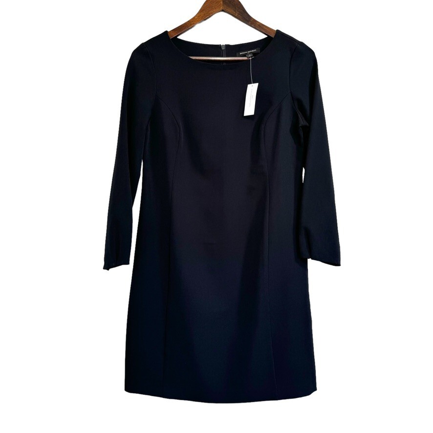 Banana Republic Ponte Dress 2 Tailored Black Quiet Luxury Formal Minimalist New
