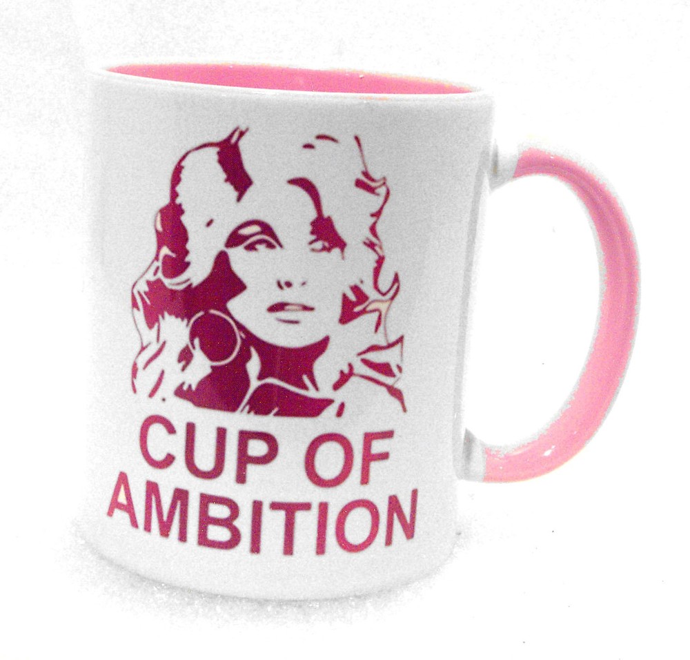 Dolly Parton Cup of Ambition Coffee Mug Cup Ceramic Pink/Plum/White Singer Music
