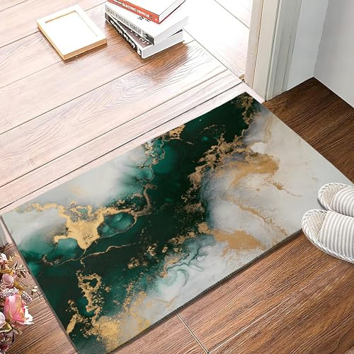 Vintage Green Golden Marble Abstract Art Doormat for Rustic Yards-image