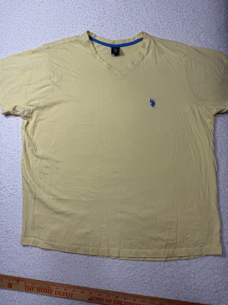 U.S. Polo Assn Mens XL Yellow V-Neck T-Shirt Blue Pony Logo Casual Cotton