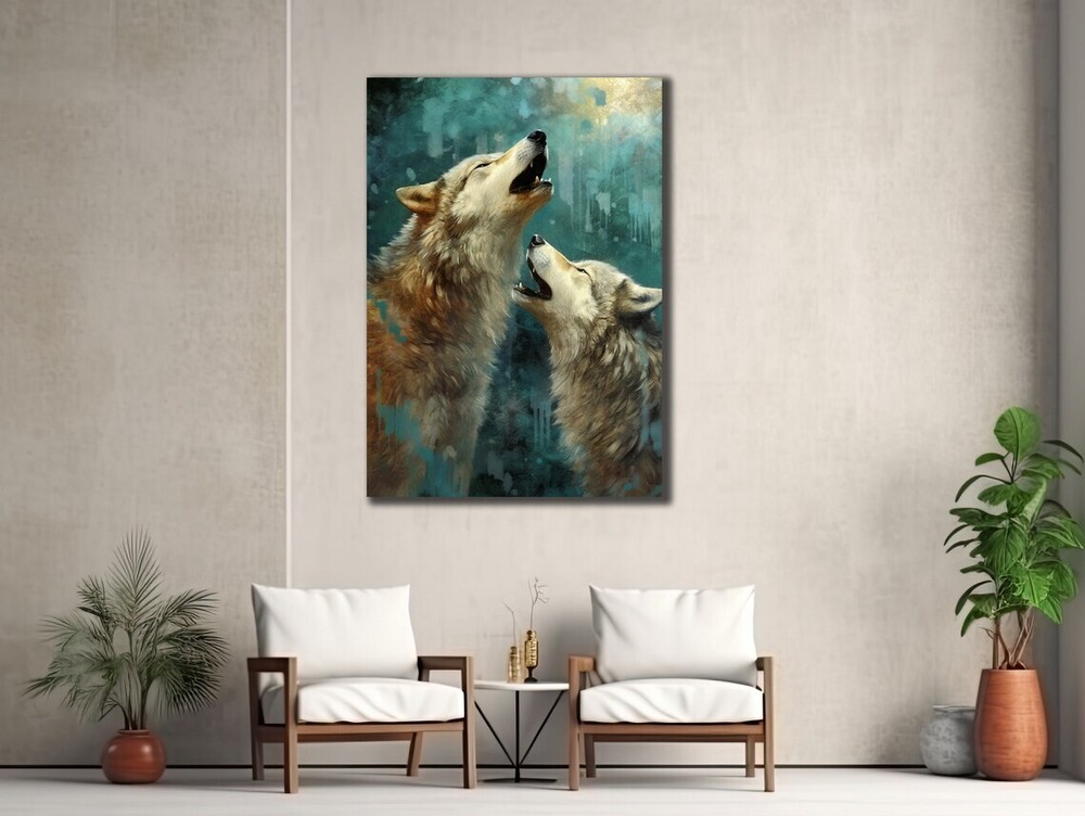 White Wolfs Art Painting Blue Abstract Unframed Canvas Print Australian Wall Art