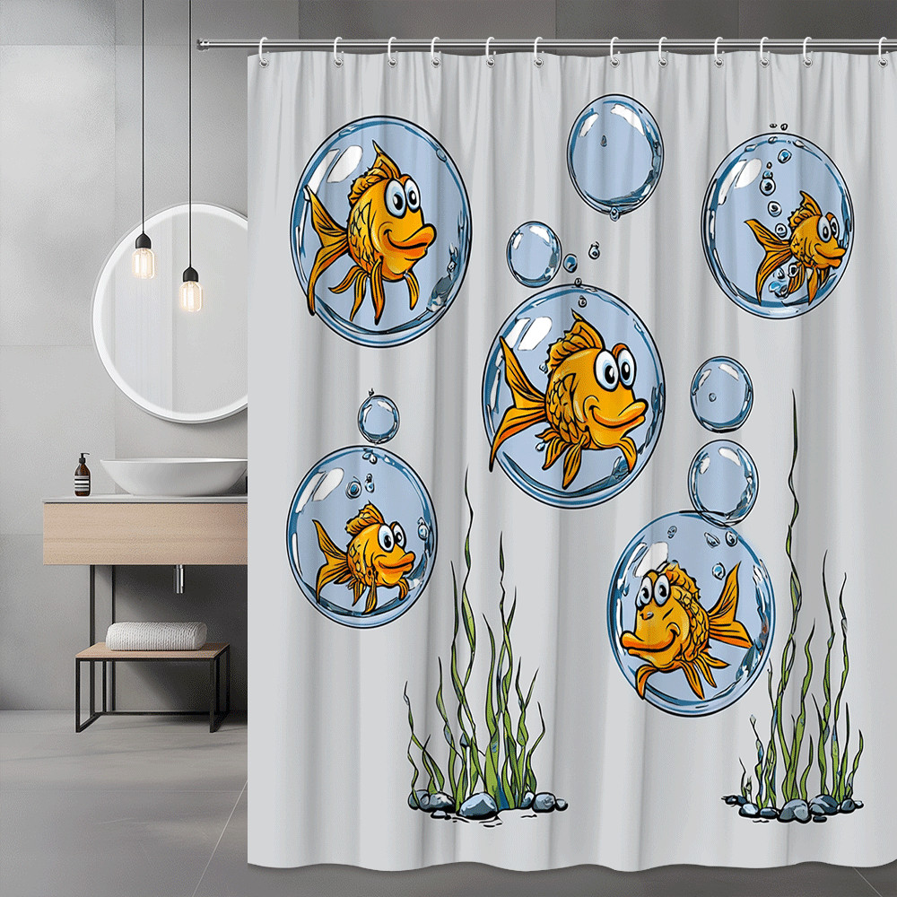Fish in Bubbles Shower Curtain Ocean Cartoon Print