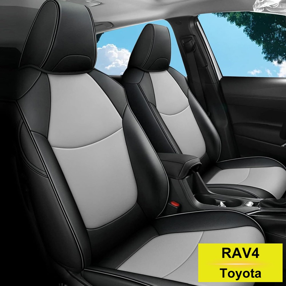 Car 5-Seat Covers For Toyota RAV4 2019-2024 Full Set PU Leather Waterproof Black