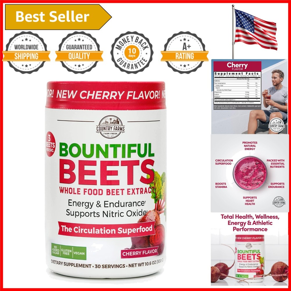 Bountiful Beets Superfood Powder - Cherry Flavor, 30 Servings for Energy & Ci...