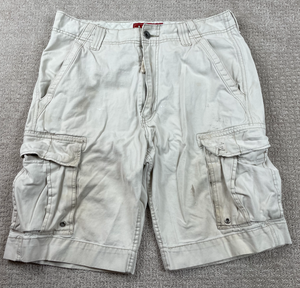 Vintage Y2K Levis Cargo Shorts Mens Size 32 Khaki Twill Heavy Fatigues Baggy Fit