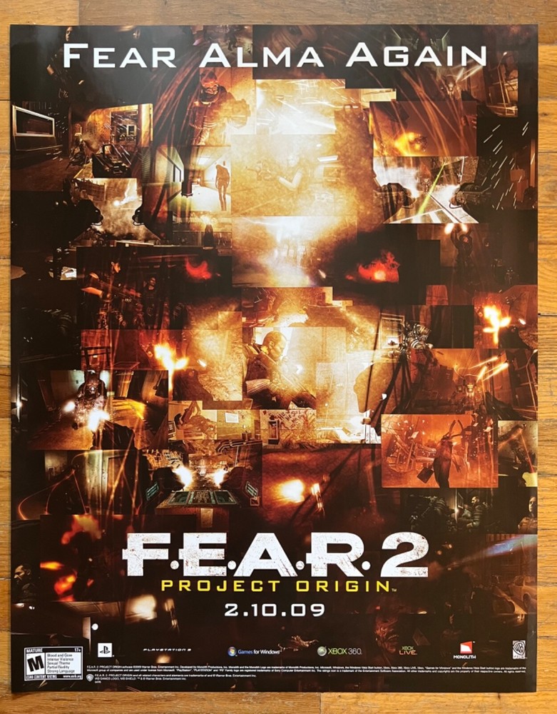 🔥 Fear 2 Nintendo XBOX PlayStation Vintage Video Game PROMO Poster