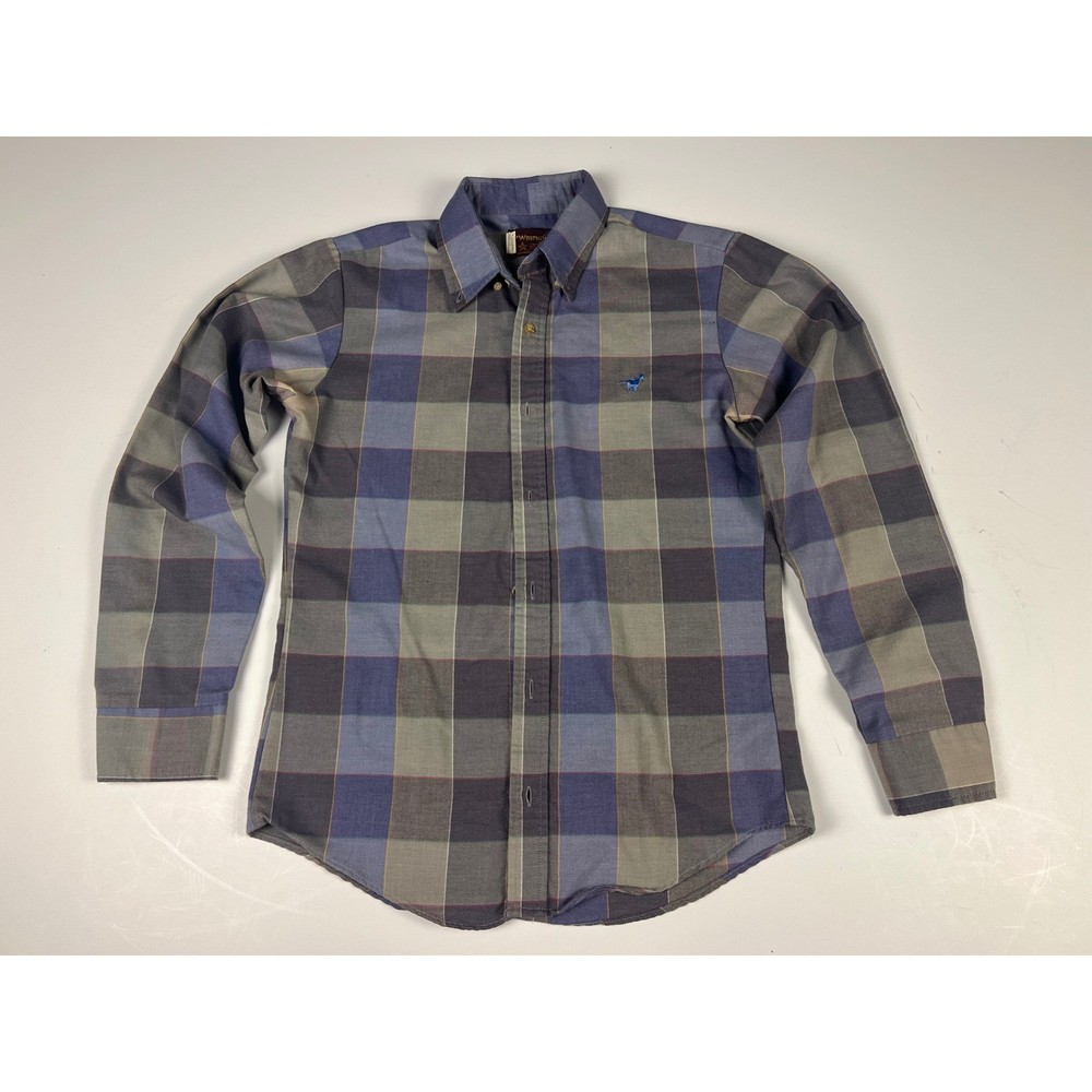 Vintage Wrangler Plaid Long Sleeve Button Up Shirt Youth XXL 18 Western Cowboy