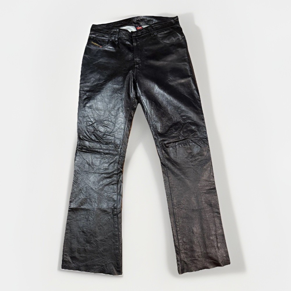 Vintage Diesel Black Leather Pants Men’s Size 30 Bootcut Y2K Distressed