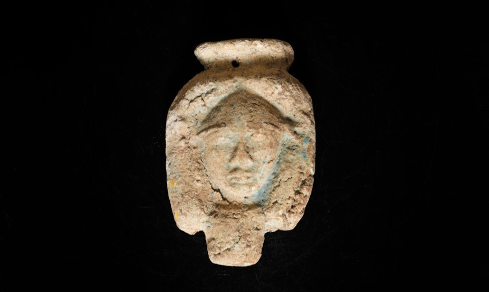Ancient Egyptian Faience Amulet Rare Pharaoh Head Pendant Artifact BC