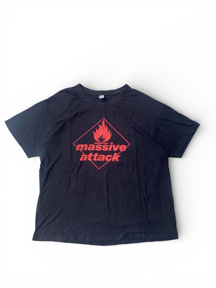 Massive Attack Flame Logo T Shirt XL Vintage Style Trip Hop Band Graphic Tee