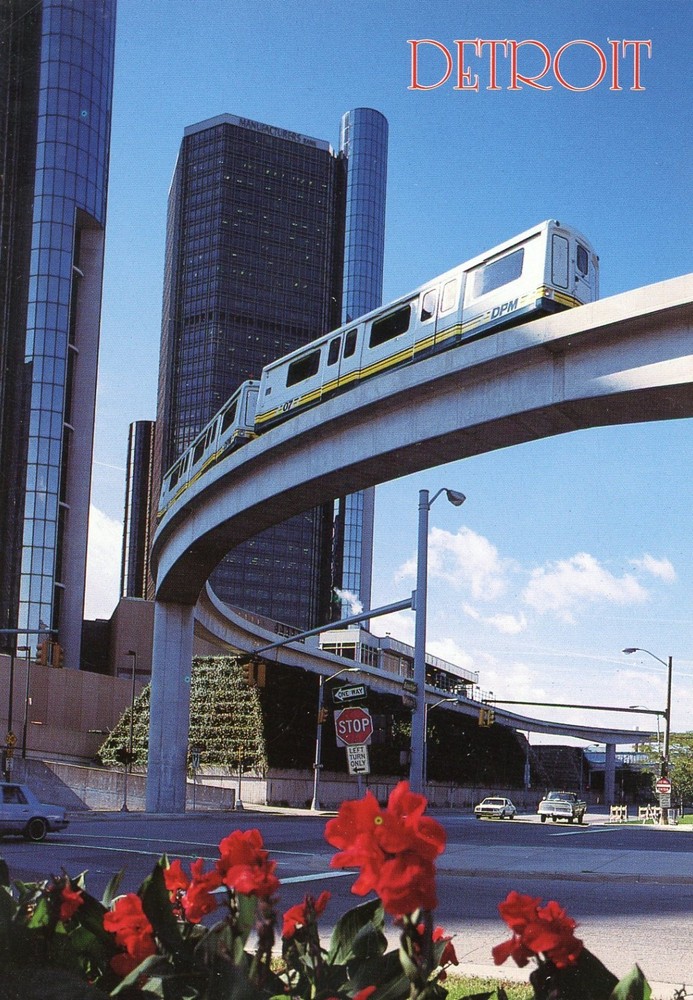 People Mover Leaving the Renaissance Center, Detroit, Michigan --POSTCARD