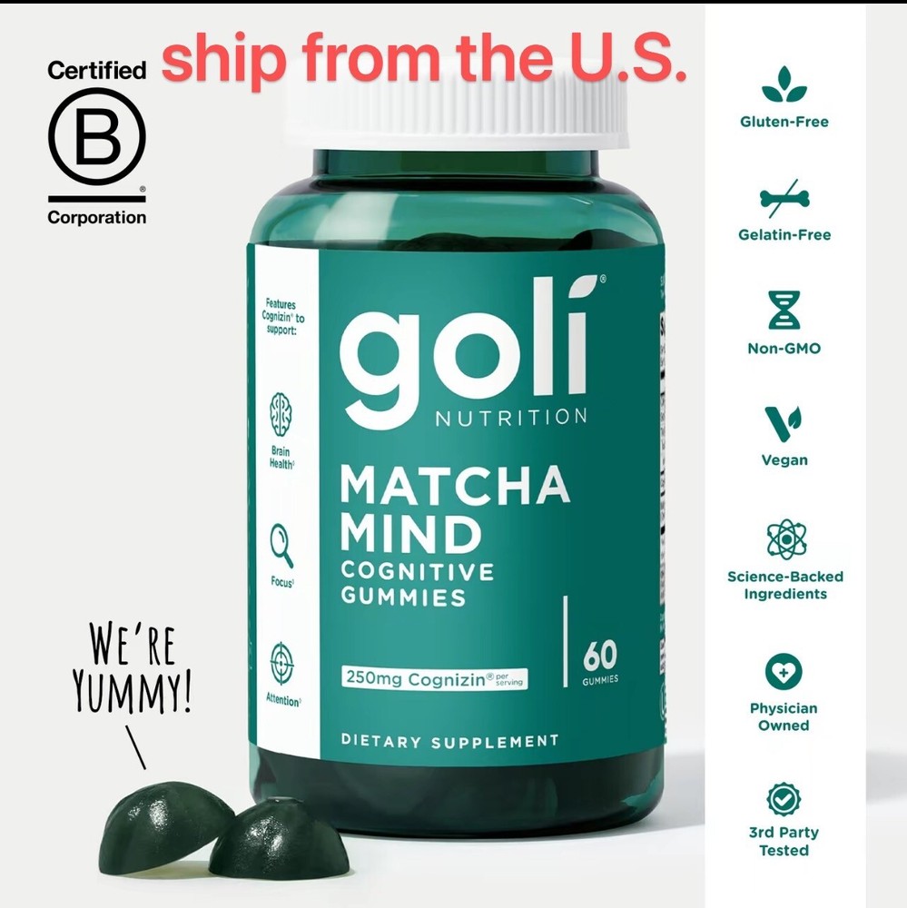 Goli Matcha Mind Gummies with Green Tea Powder and Cognizin - 60 Gummies
