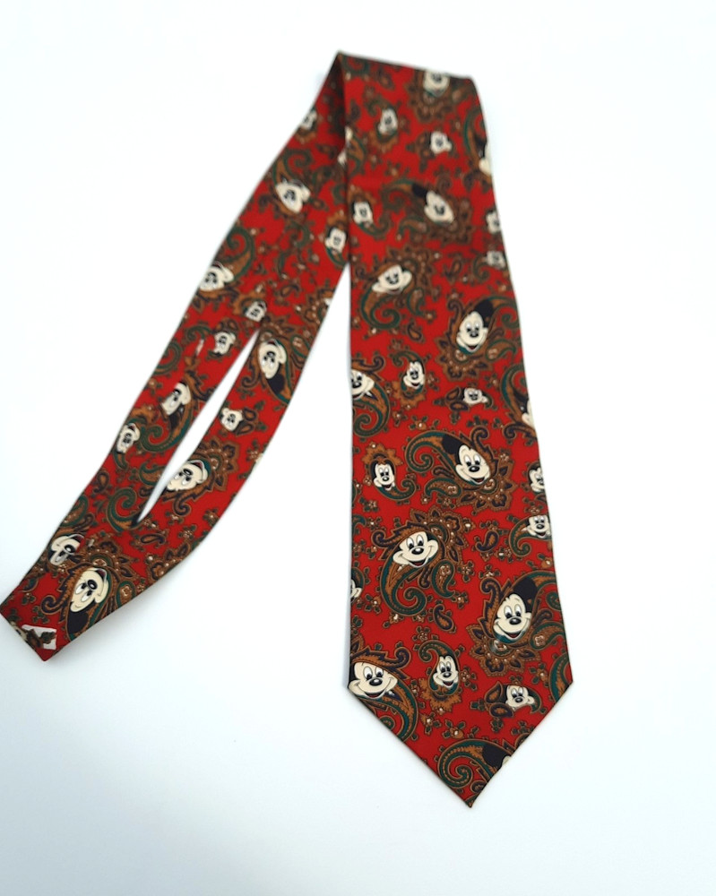 Disney Mickey Mouse Paisley Necktie Red Silk Balancine Tie Works 57