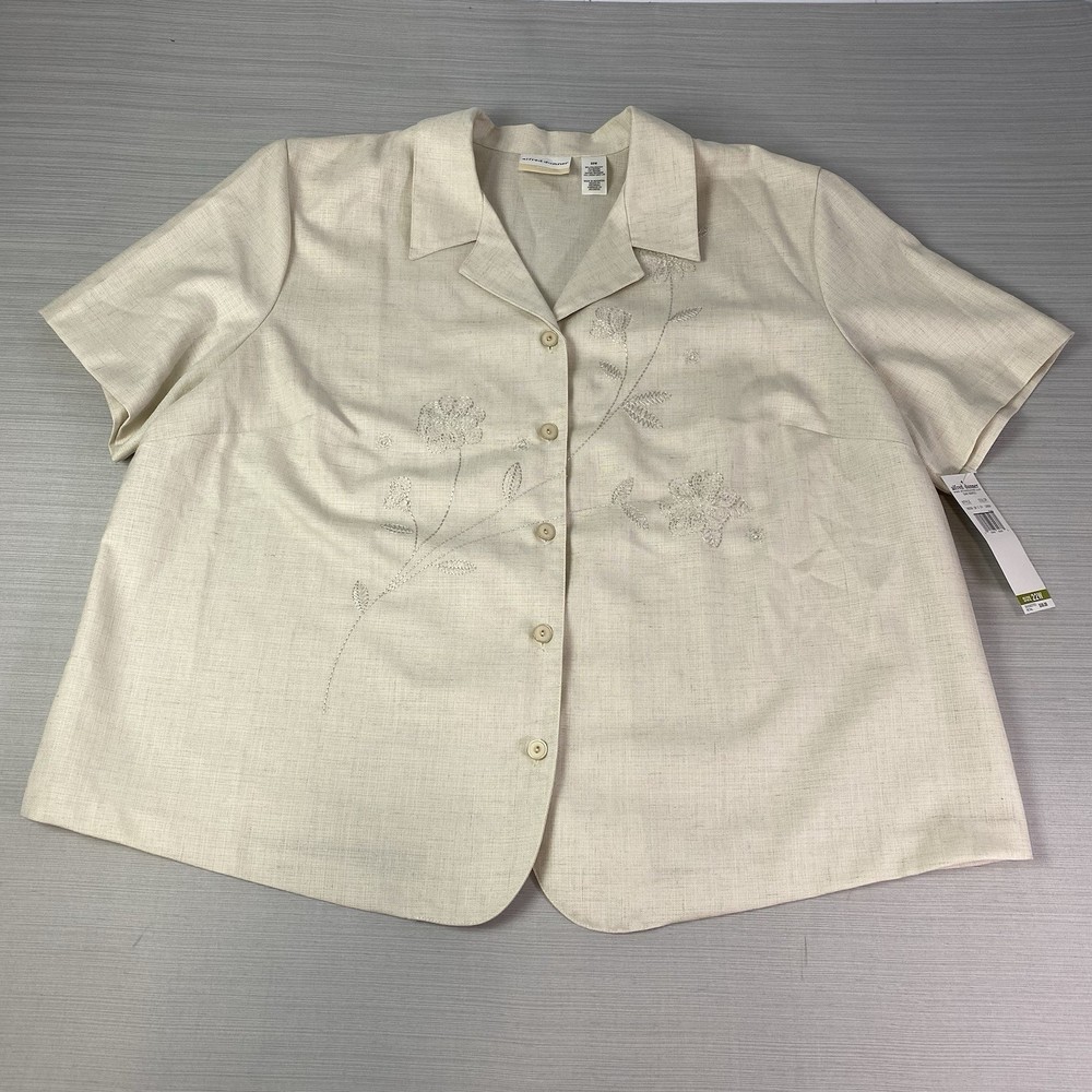 Alfred Dunner Button Up Blouse Women’s 22W Beige Floral Short Sleeve NWT