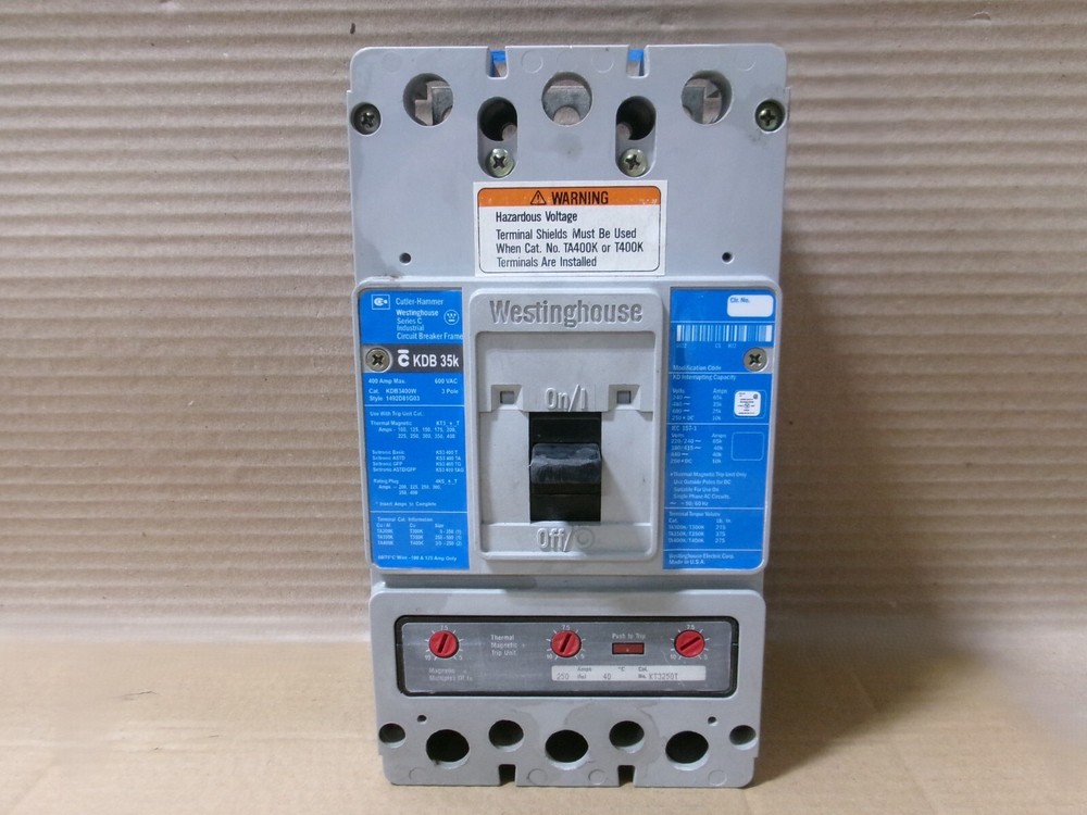 Eaton KDB KDB3400W 3 Pole 250 Amp Trip 600V Blue Label Circuit Breaker KDB3250