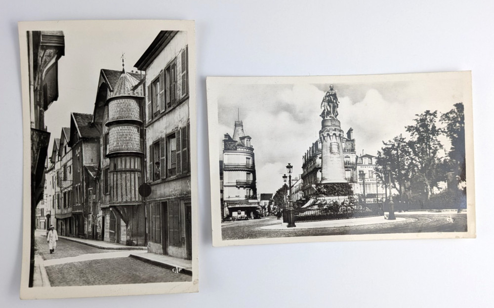 Lot of 2 RPPC Troyes France Street View Restaurant Real Photo Postcards