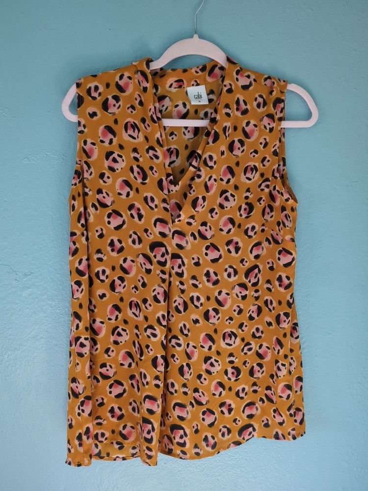 CAbi  Blouse Size Medium Cheetah print Sleeveless Button Front Sheer