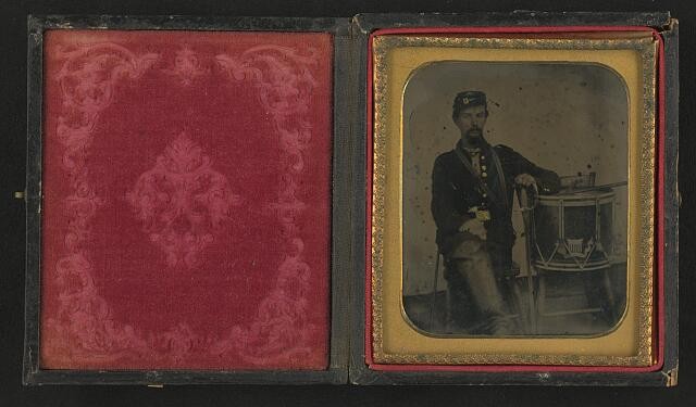 Photo:Unidentified Union Soldier Saber Drum Civil War 1860s Tintype