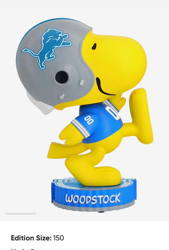 Detroit Lions NFL Peanuts Woodstock Bighead Bobblehead New In Box