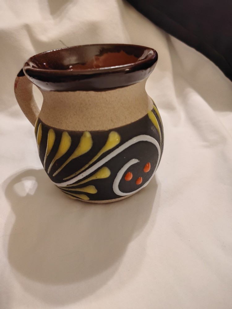Vintage Mexican Hand Painted Artisan Clay Pottery Coffee Mug Cup Folk Art