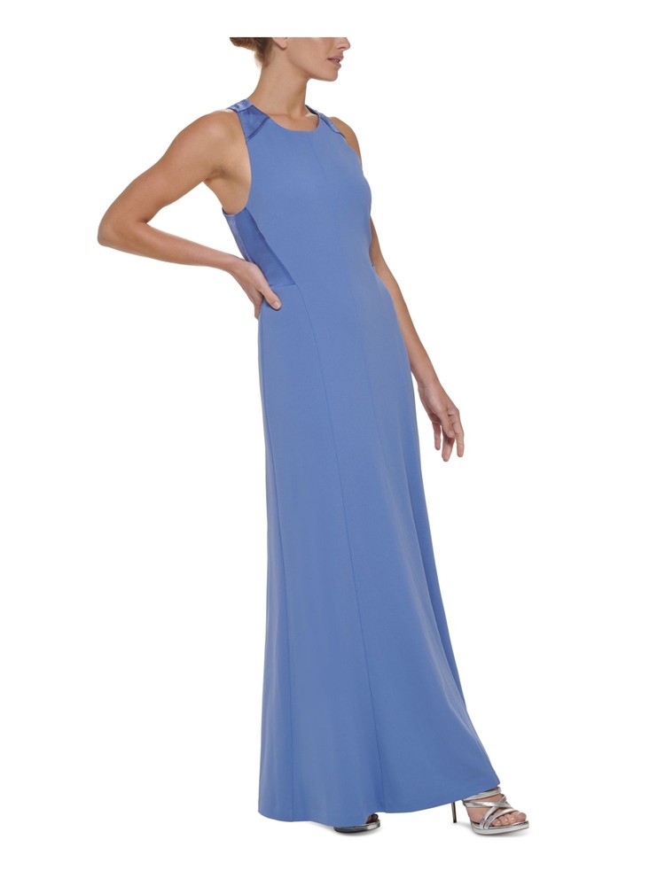 DKNY Women's Blue Crossback Scuba Crepe Sleeveless Gown Dress Size 12