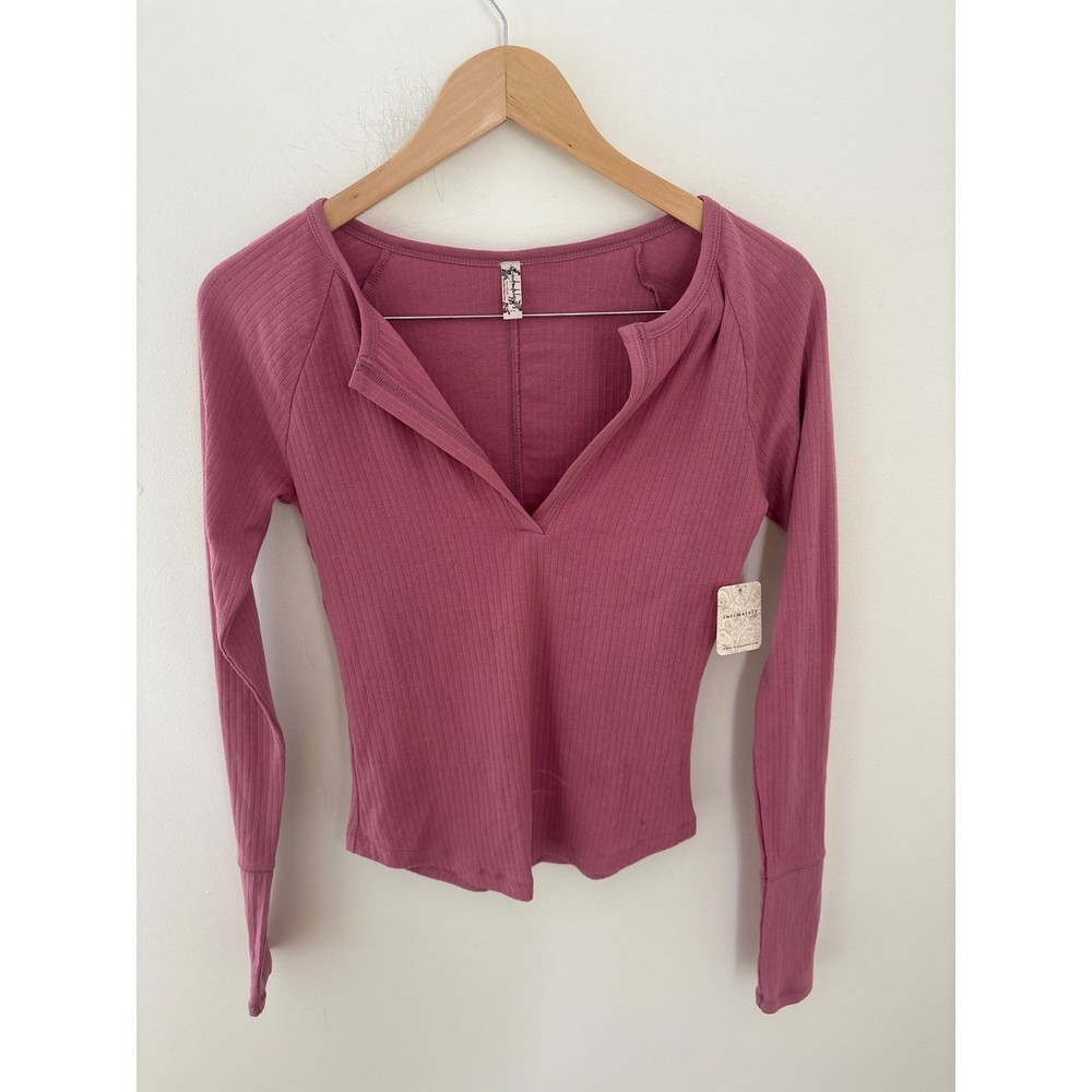 NWT Free People Intimately Misty Plum Ribbed V-Neck Long Sleeve Top  Womens M