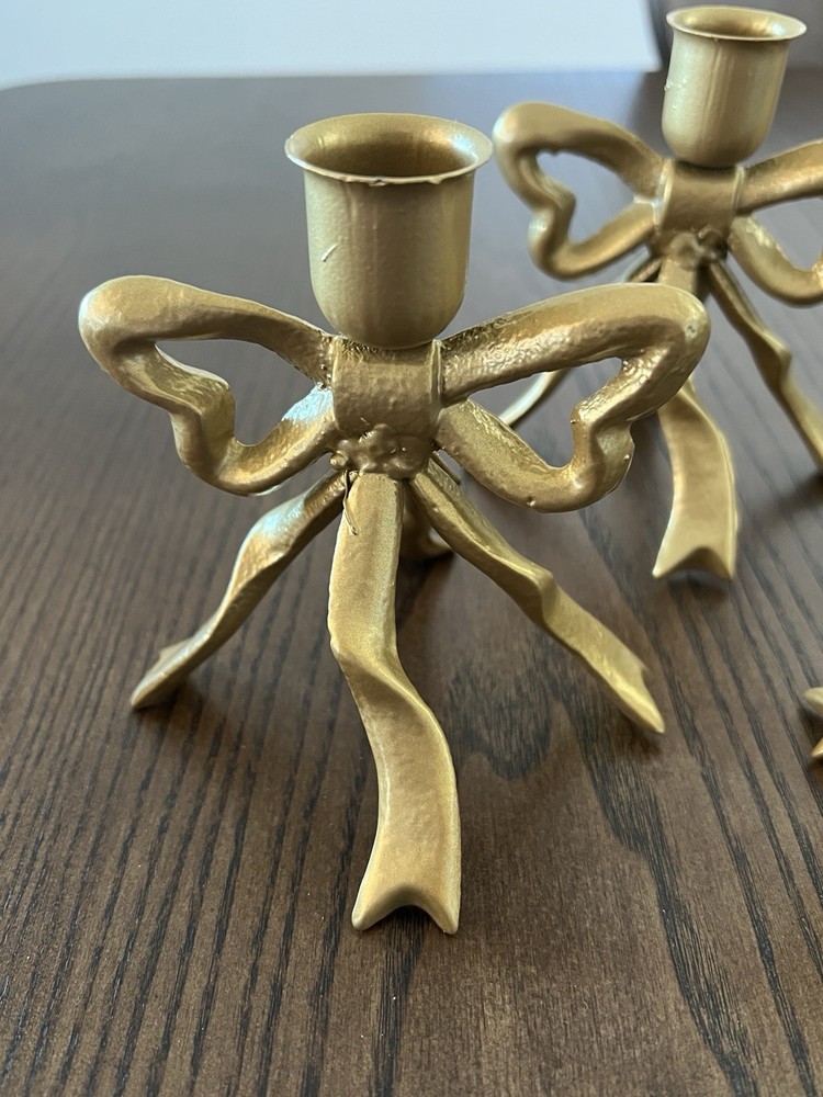 ONE Gold Metal Bow Candle Holder Viral TikTok Antique Inspired Home Decor