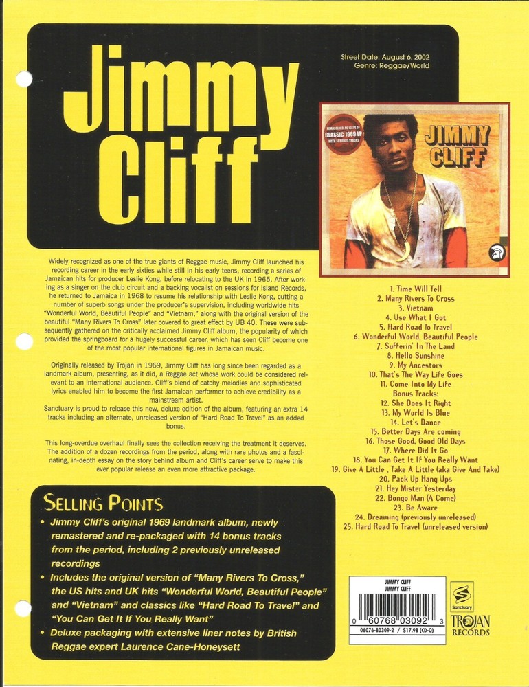 JIMMY CLIFF Rare VINTAGE 2002 PROMO TRADE AD Poster of Self title MINT 8.5x11