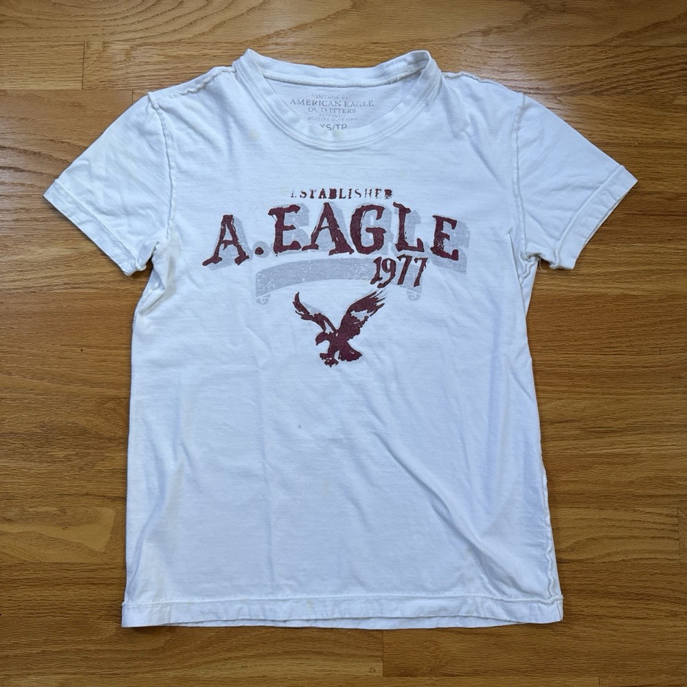 2000s American Eagle Outfitters Men's Eagle Logo Graphic T-Shirt White XS Cotton