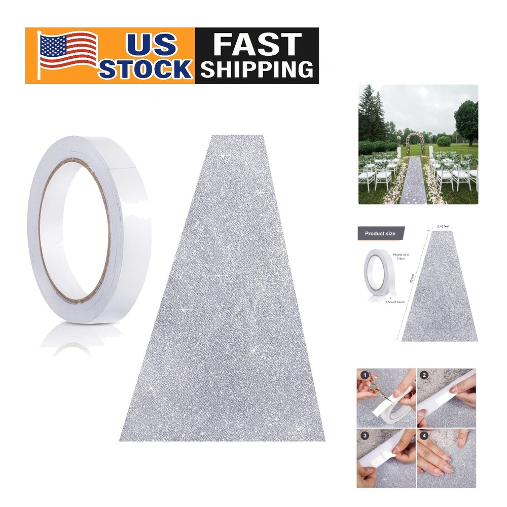 2.46x30ft Sparkling Glitter Runner Rug with Non-Slip Tape - Stain-Resistant Elegant Hallway Carpet