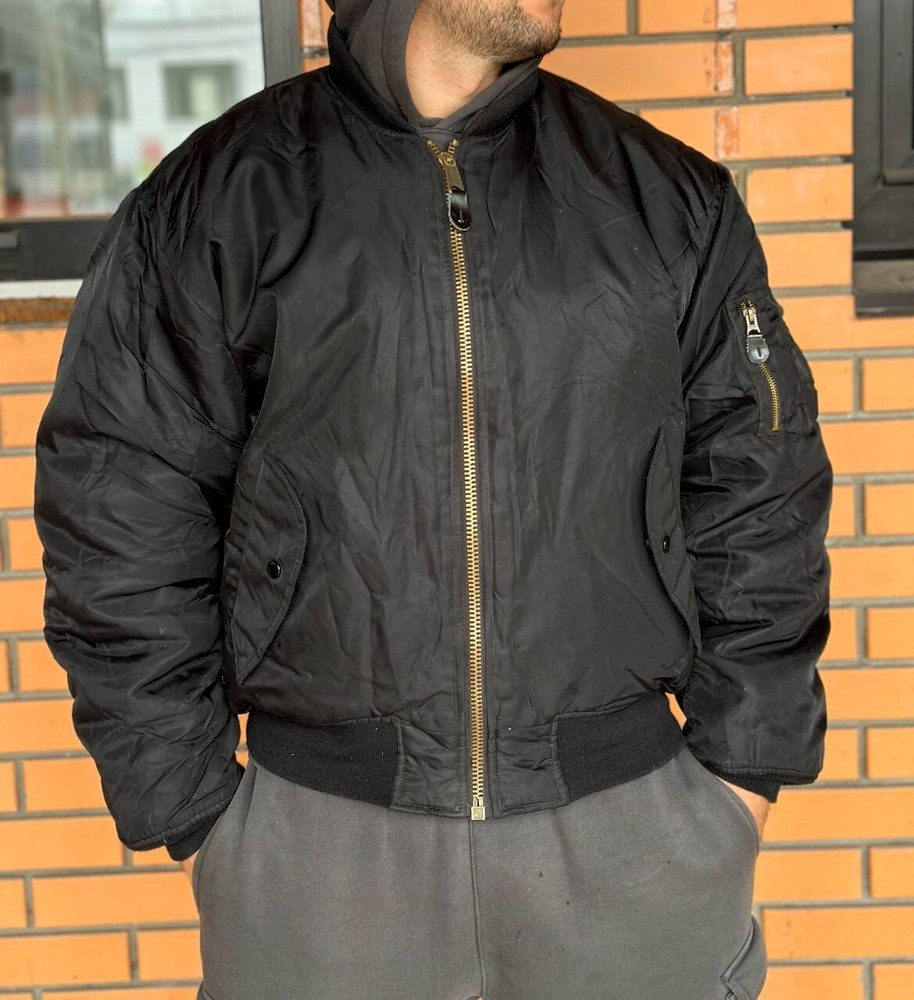 VTG Flyers Intermediate MA-1 Bomber Jacket Men Large Black Orange Reversible USA