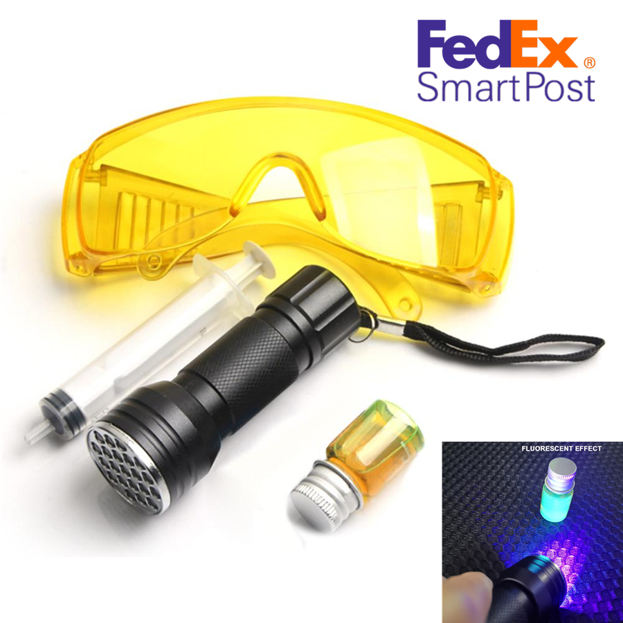 Air Conditioning Leak Detector Kit A/C Test UV Lamp Safety Goggle Detection Oil-image
