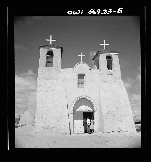 Photo:Adobe Church New Mexico 1930s San Miguel Mission Style Entrance