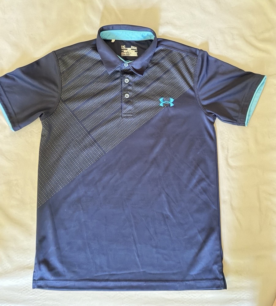 Under Armour Youth Boys Polo Shirt Blue HeatGear Dri-Fit Short Sleeve Athletic