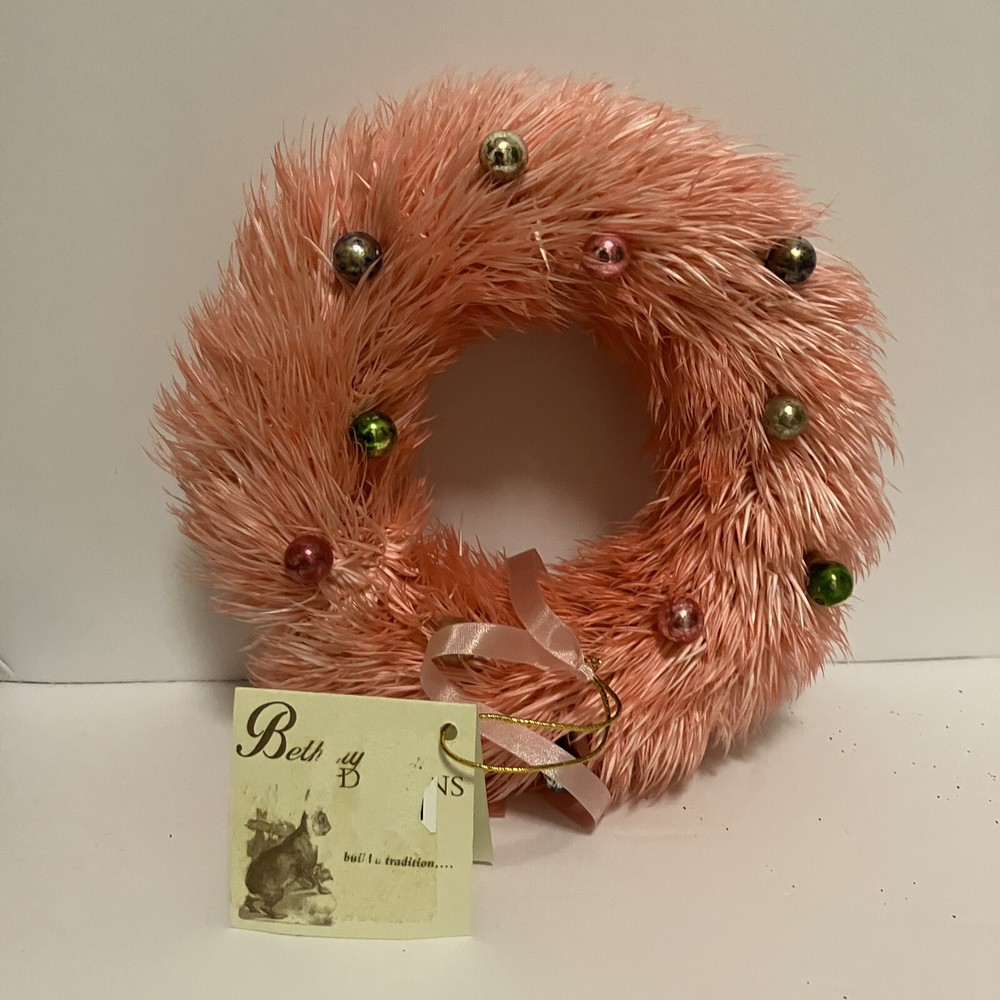 Bethany Lowe Pink Easter Spring Bottlebrush Wreath XMAS NWT 7”