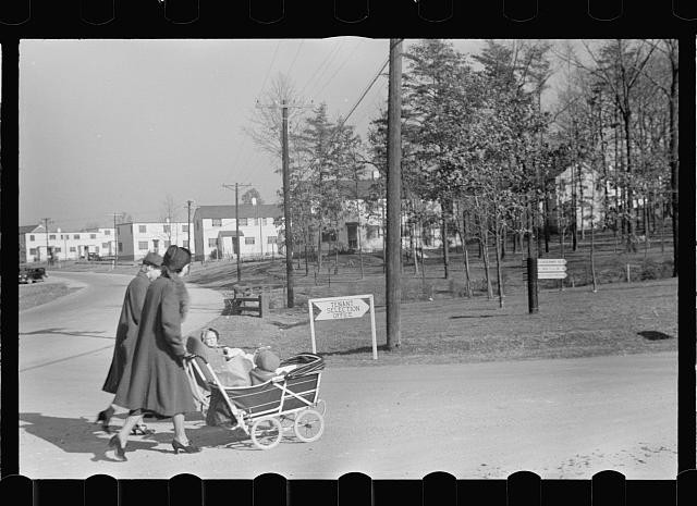 Photo:Greenbelt Maryland 1937 Park Scene Women with Baby Stroller WPA