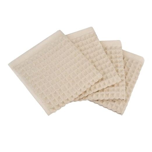 100% Cotton Waffle Kitchen Towel Set of 4 – Absorbent, Quick 13x13 Inches Beige