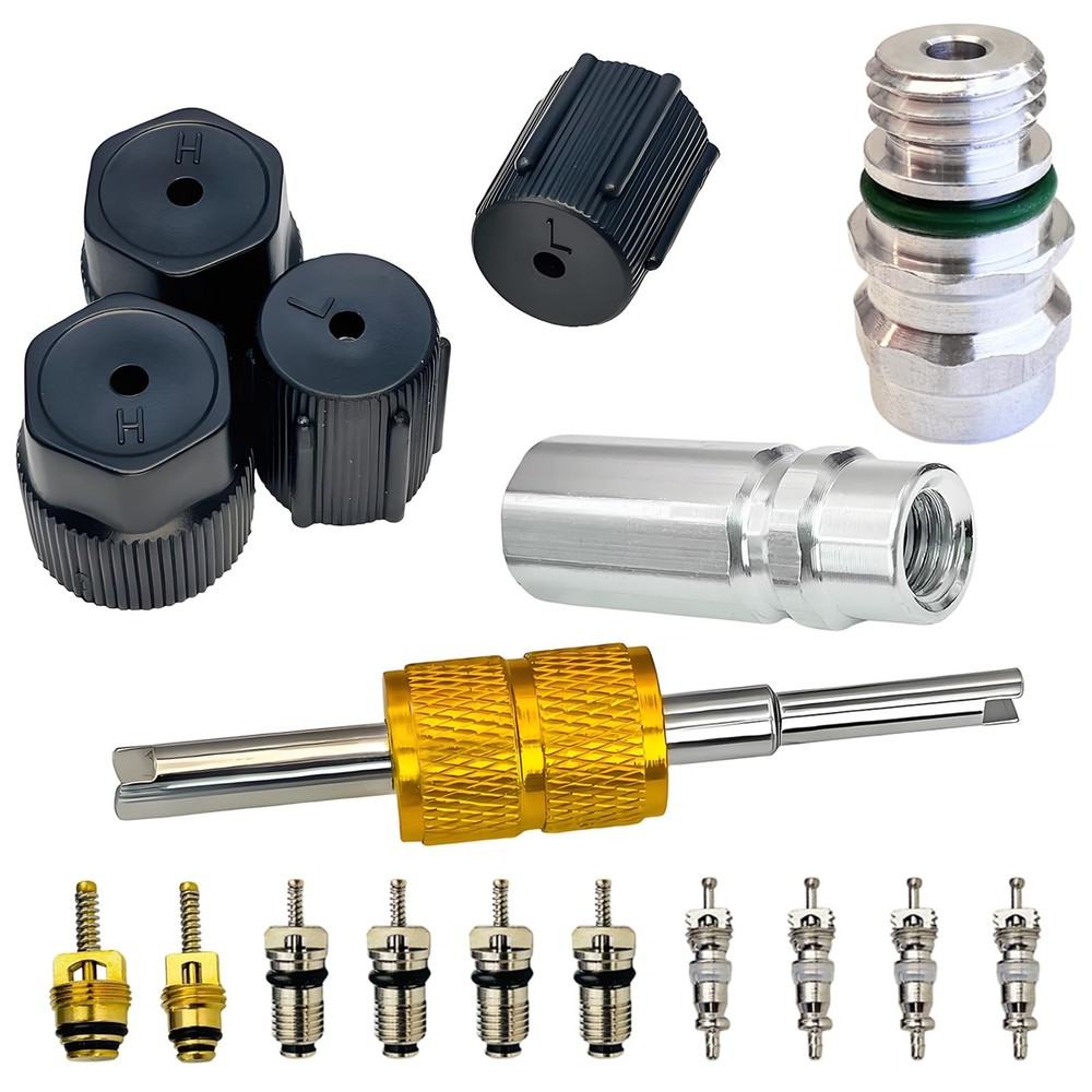 Air Conditioning Valve Core Kit | Cap & Valve AC R12 R134a Teflon Seal Refrig...