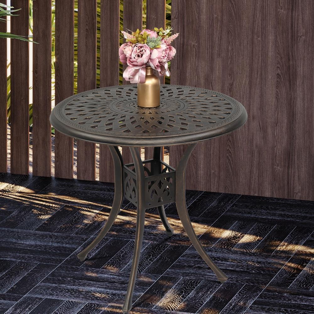 Circular Cast Aluminum Patio Dining Table with 2-Inch Umbrella Hole