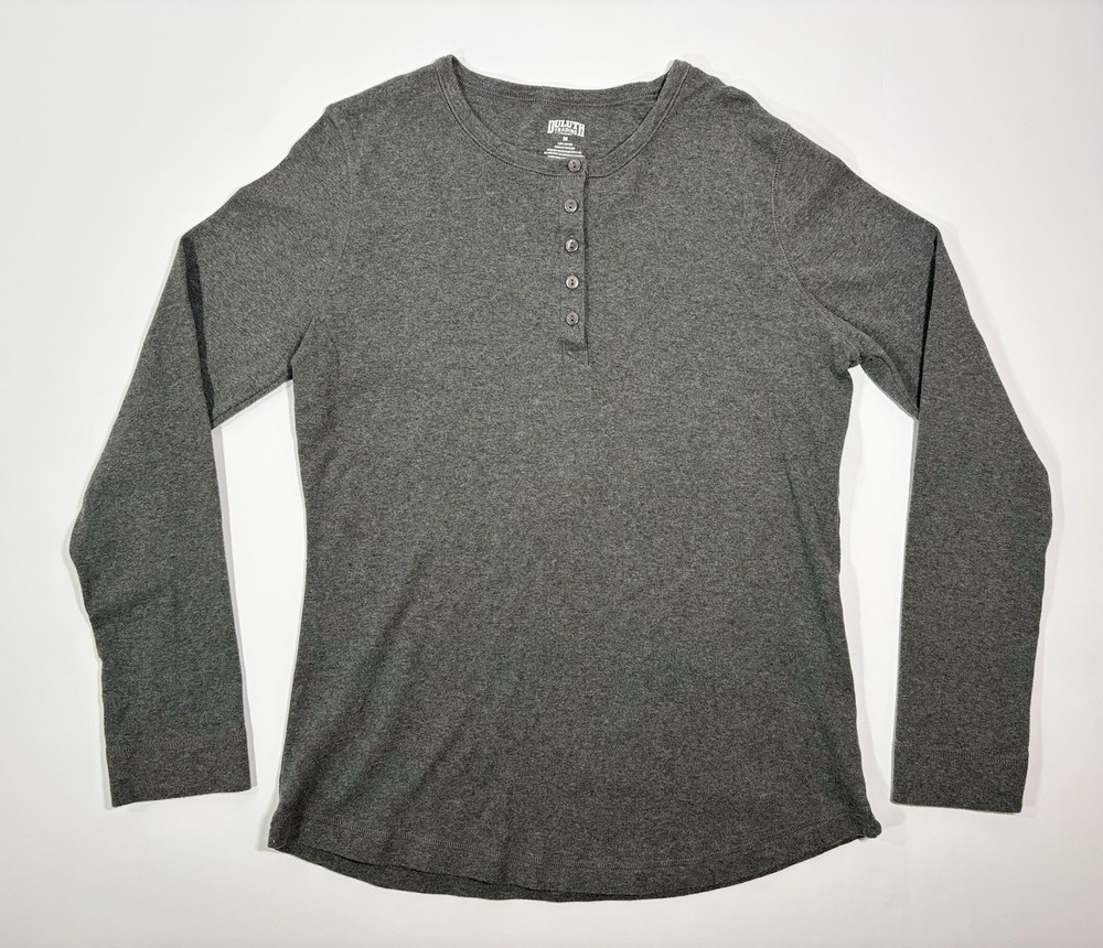 Duluth Trading Co Long Sleeve Henley Shirt Heather Gray Women's Size M Cotton