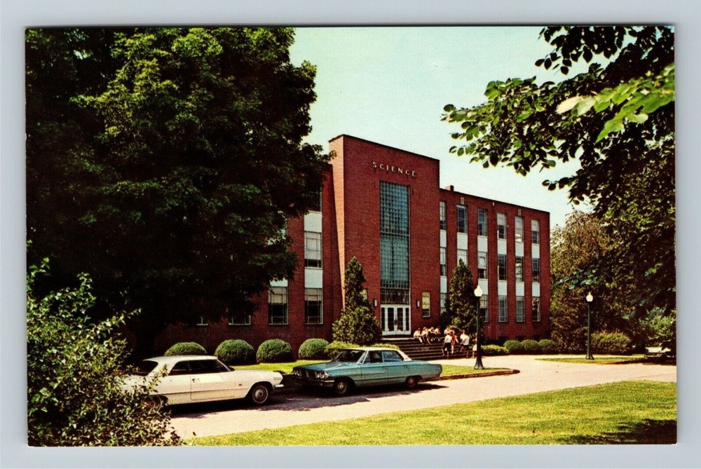 Mars Hill North Carolina, College Science Building Classic Cars Vintage Postcard