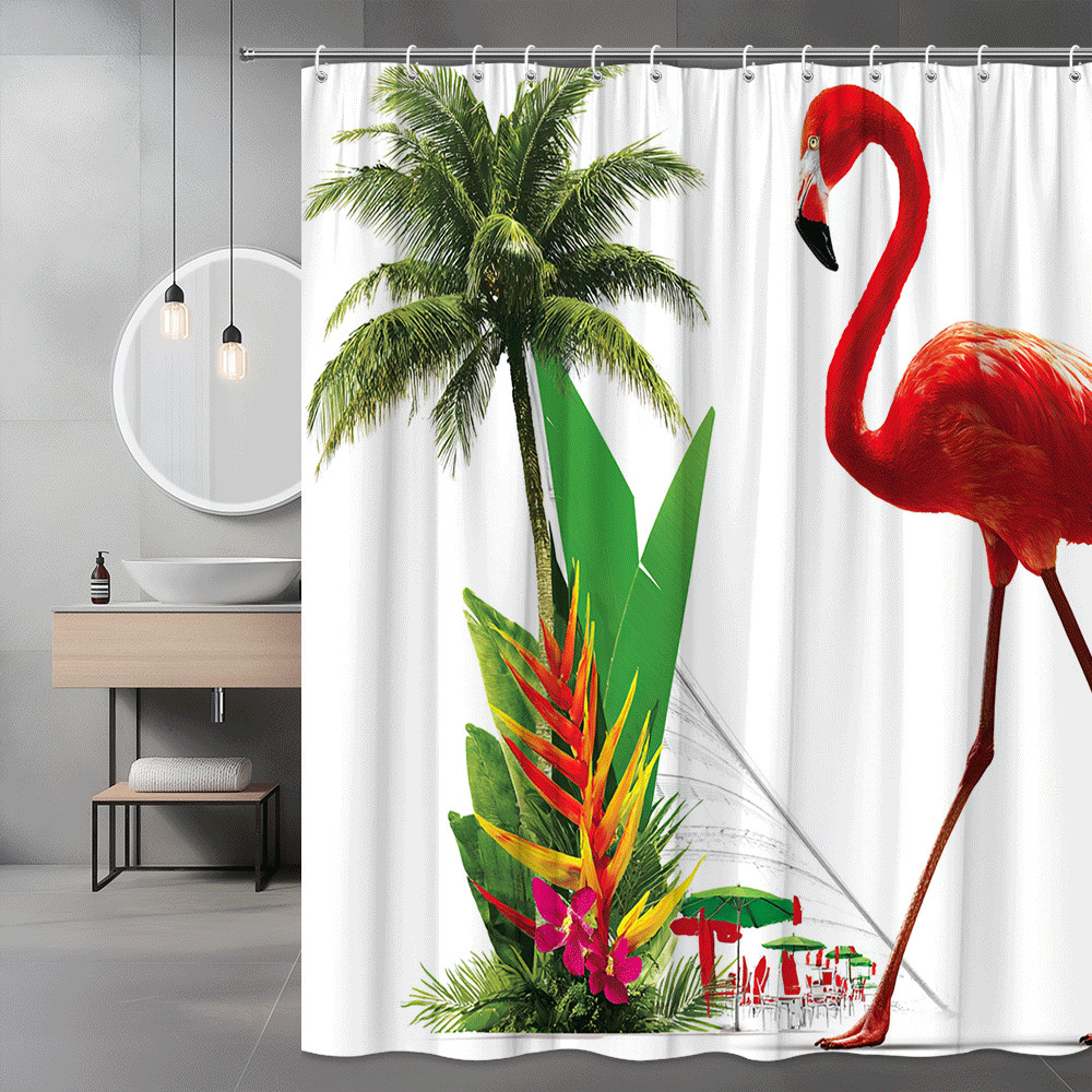 Flamingo Palm Tree Tropical Shower Curtain Graphic Print
