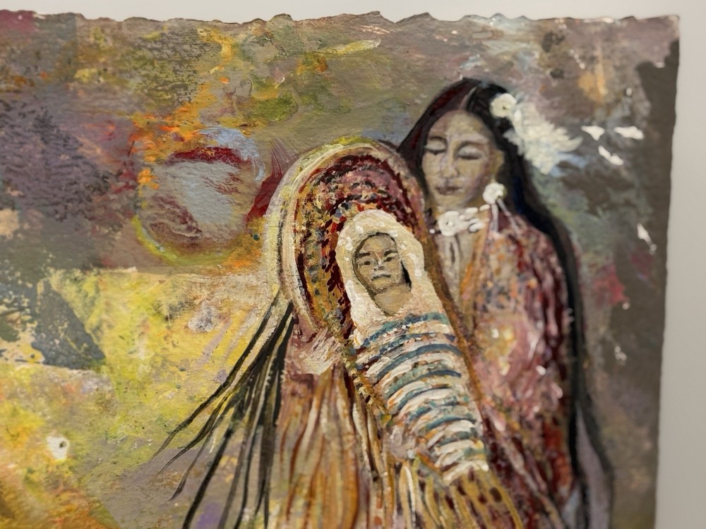 Original Painting On Heavy Paper Signed Rocio Mother & Child Native Americans