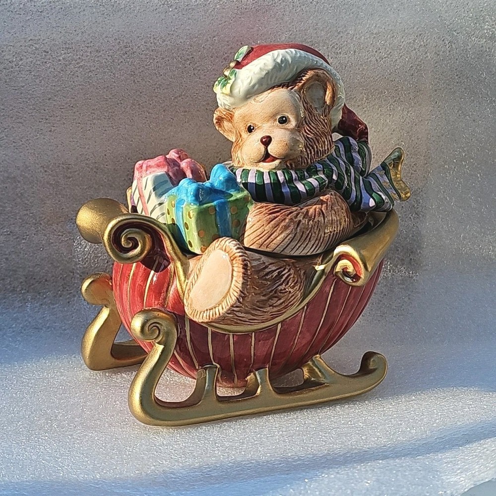 Fitz And Floyd Holiday Bear And Sleigh Candy Dish Christmas Collectibles