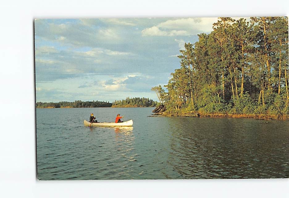 Postcard Silver Canoe Scene Thomas Peters Lake Photo Sun Printing S10062