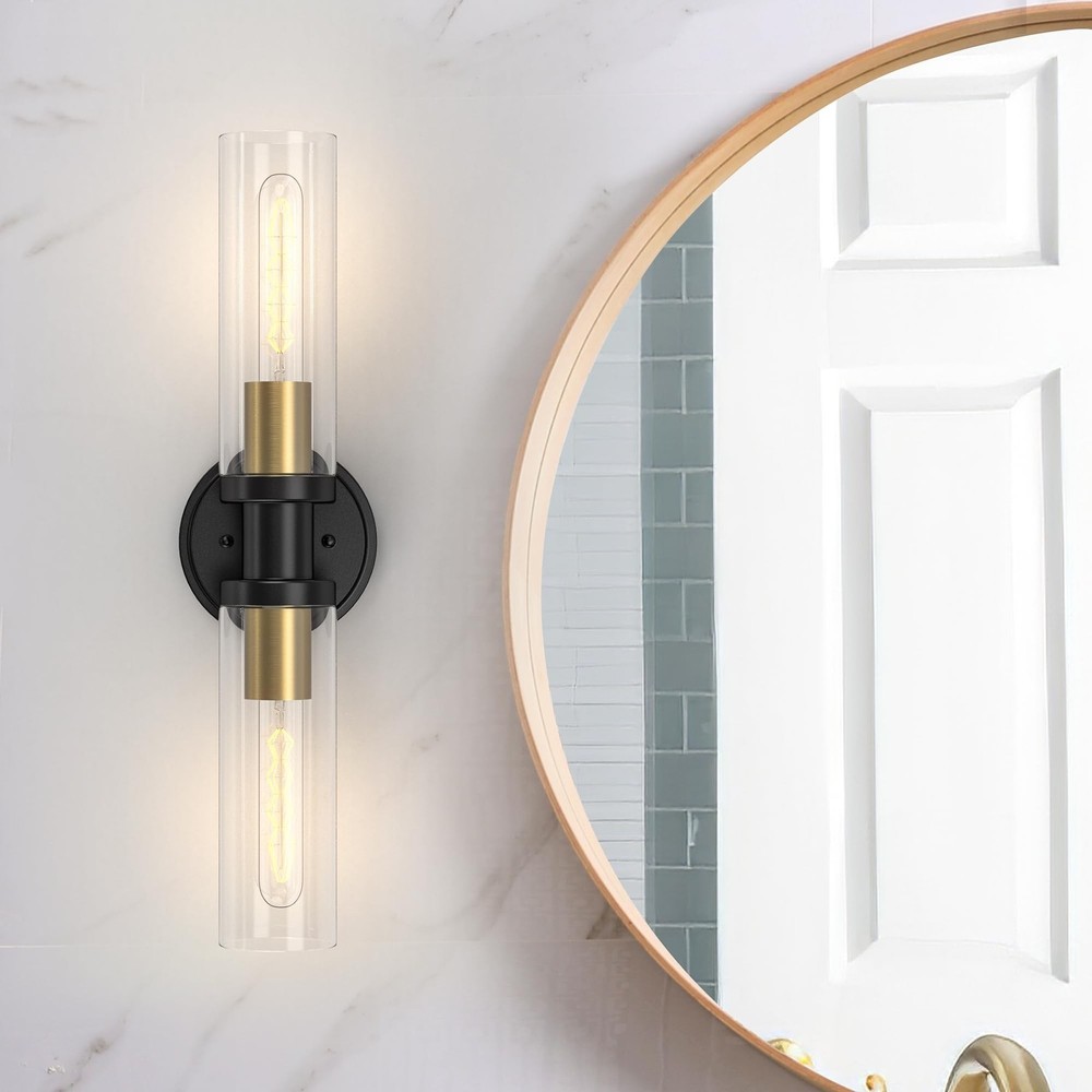 Bathroom Light Fixtures 2-Light Black & Gold, Bathroom Vanity Lights Over Mir...