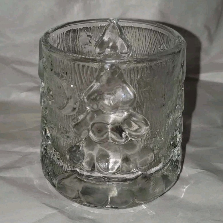 Vintage KIG Indonesia Clear Pressed Glass Christmas Tree Candle Holder Votive