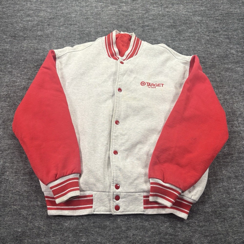 Vtg Target Varsity Jacket Men’s XL Red Gray Snap Button USA 90s Employee