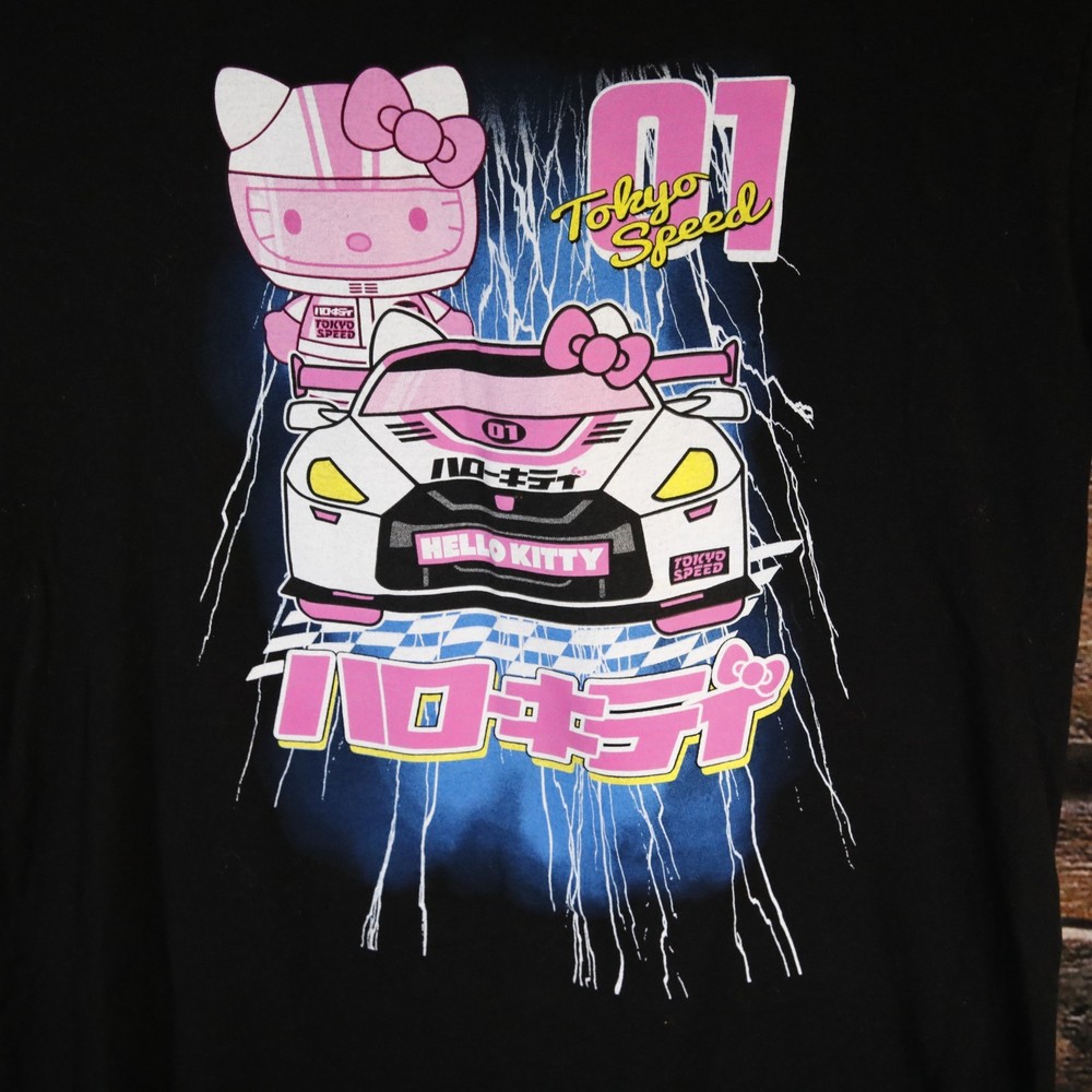 Hello Kitty Shirt Mens Large Tokyo Speed Race Car Sanrio Black