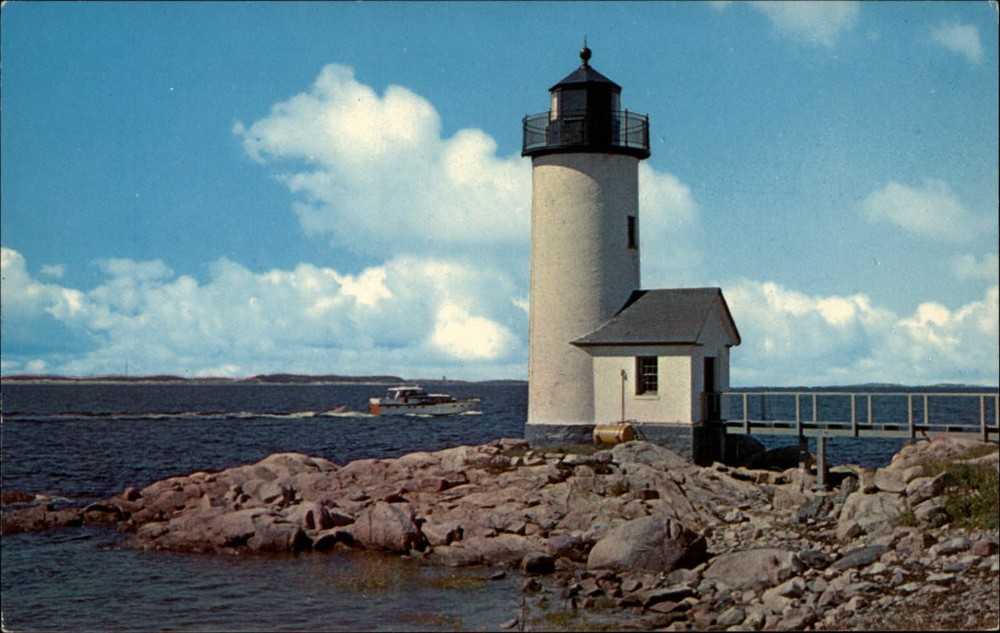 Annisquam Massachusetts Light House River boat Ipswich Bay vintage postcard